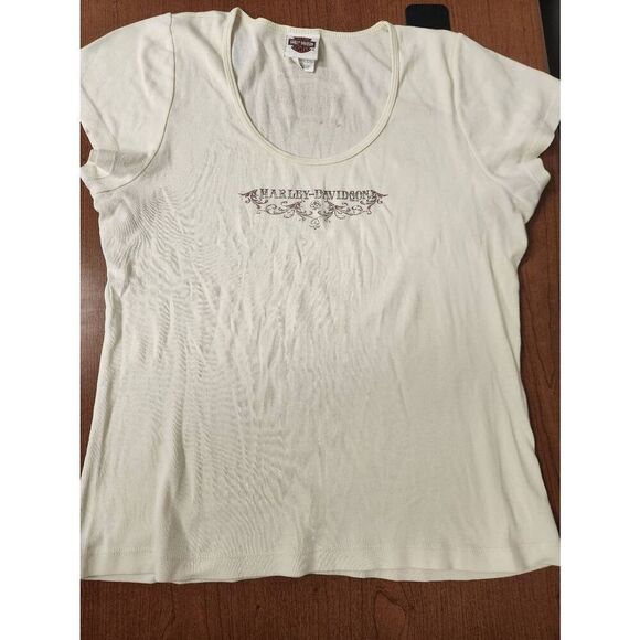 Harley-Davidson 2XL light yellow short sleeved t-shirt with Harley-Davidson on t - Picture 2 of 5